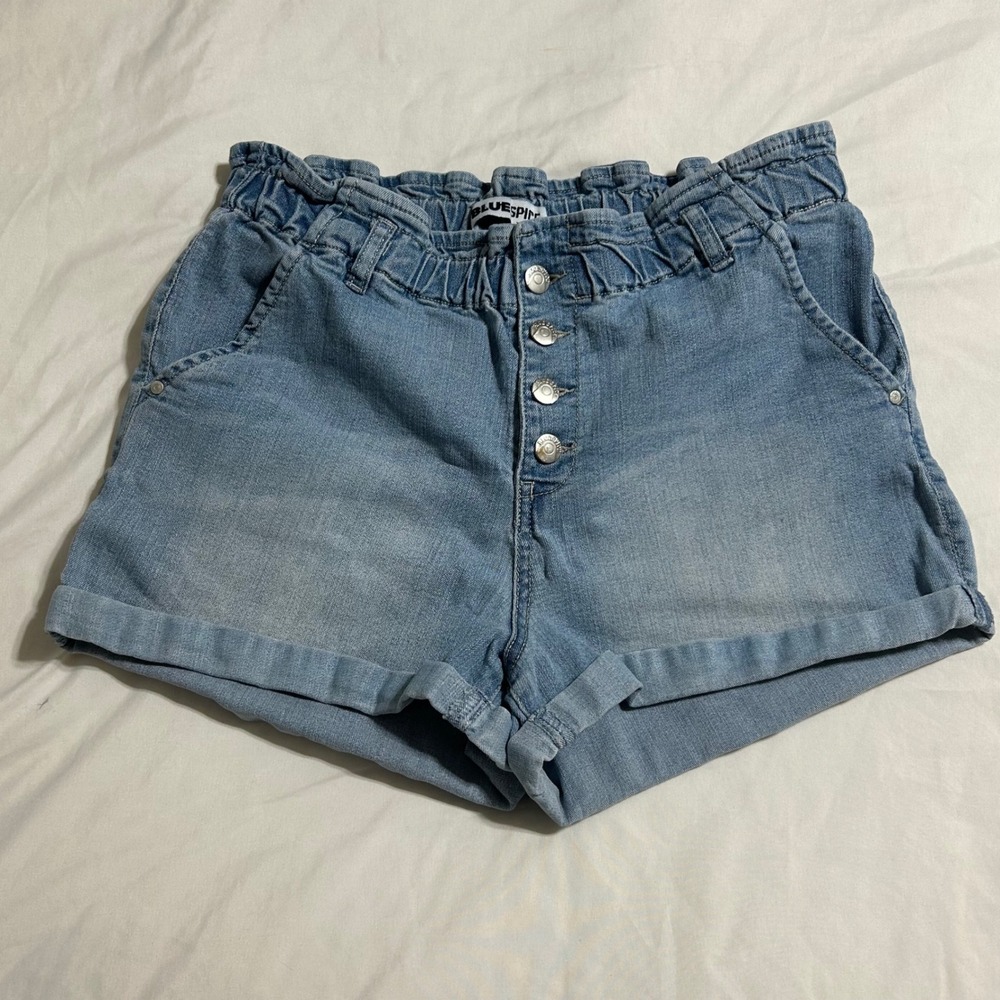 Blue Spice Womens Light Wash Paperbag Waist Denim Shorts Size 13 Button Fly